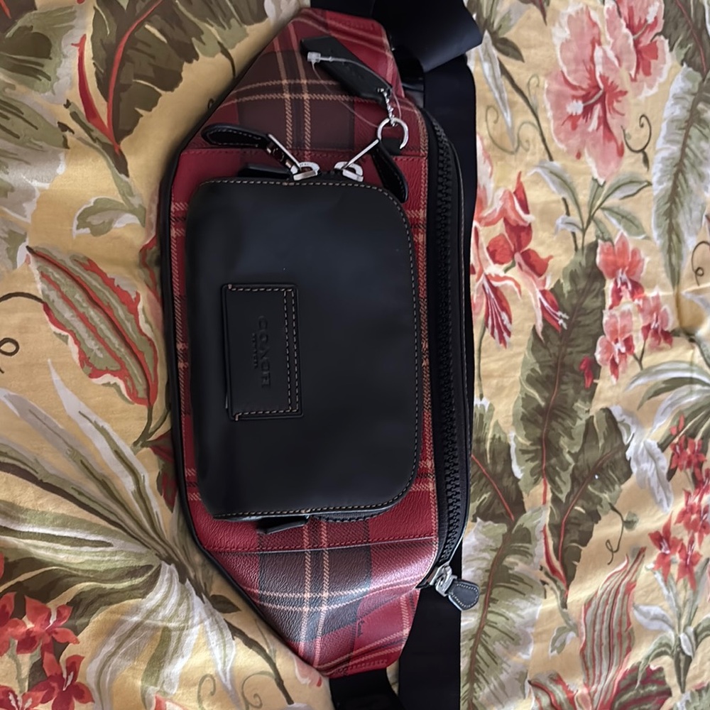 Coach Red and Black Belt Bag with Clear Panel and Zipper